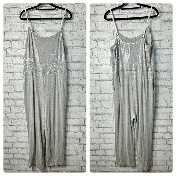 Anthropologie Ett:twa Claudette Jumpsuit Romper Sequin Crop Gray 14 - Picture 2 of 14
